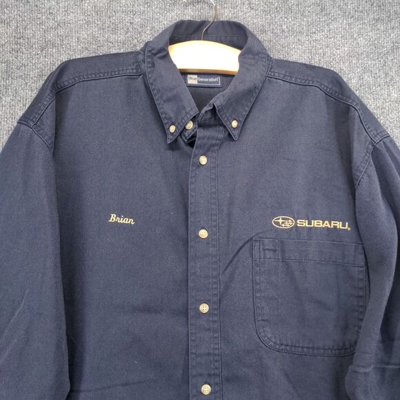 Subaru Men's Uniform Button Up Shirt Blue 2XL Long Sleeve Embroidered Logo - Picture 3 of 15